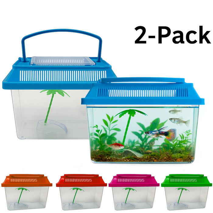 2 Small Aquarium Portable Fish Tank 0.3 Gal Container Plastic Bowl Critter Beach
