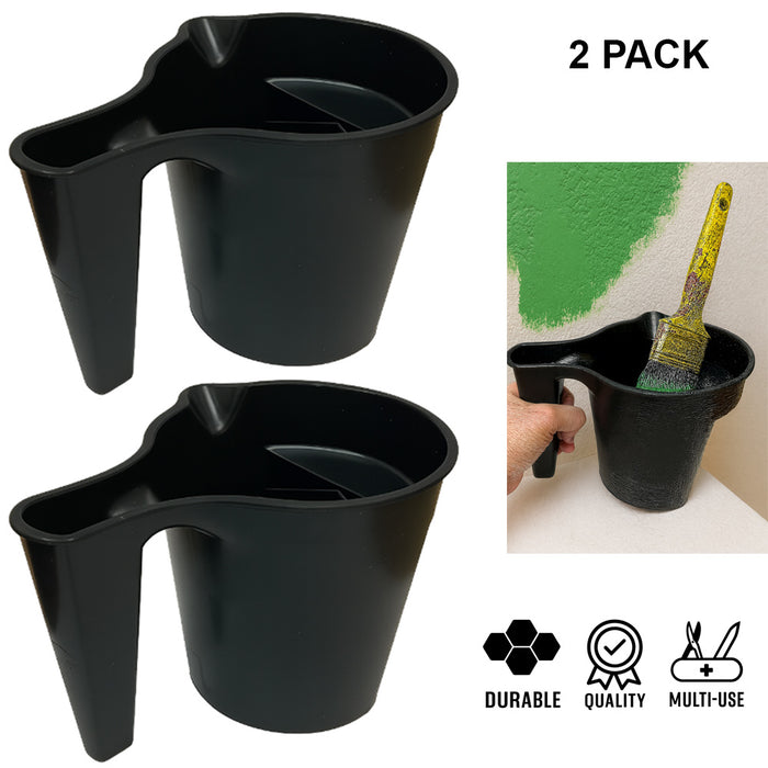 2 Plastic Mixing Cup Container Paint Brush Holder Touch Ups Trim Work Hold 17oz