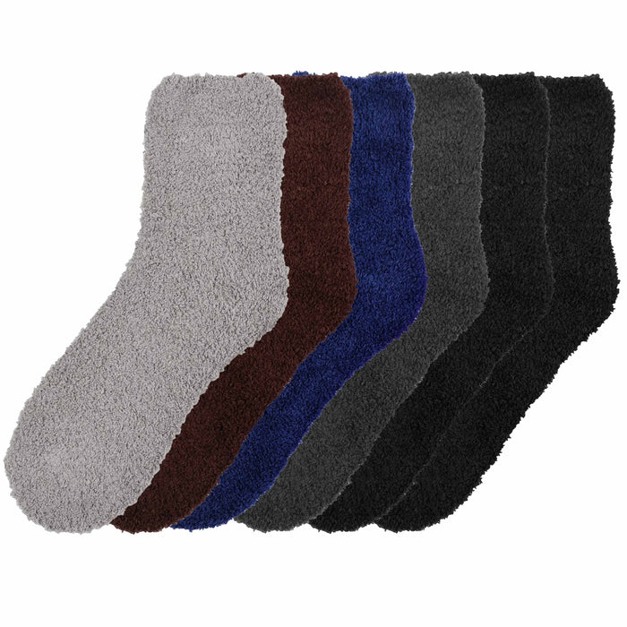 6 Pairs Plush Slipper Socks Men's Ladies Womens Fuzzy Cozy Warm Crew Cut 9-11