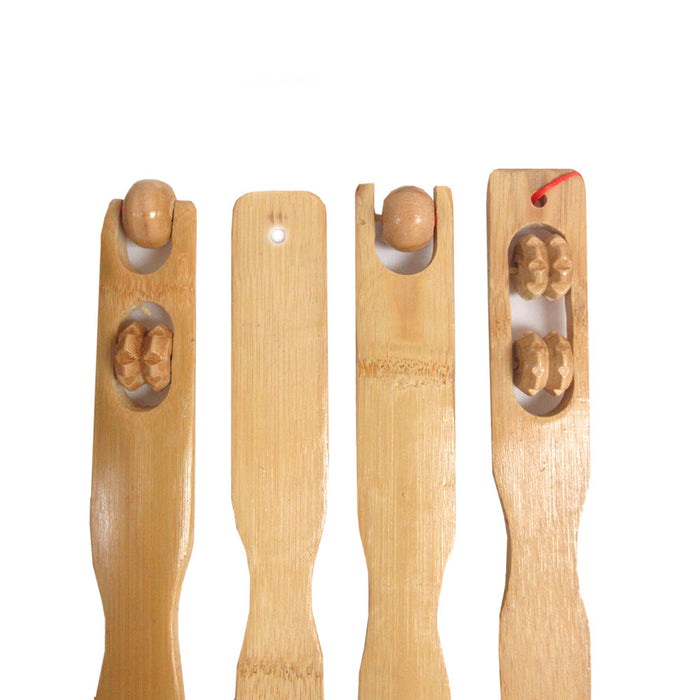 2 New Bamboo Back Scratcher Massager Wooden Body Stick Roller Backscratchers Set