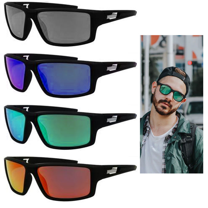 Mirrored Sunglasses Mens Rectangle Wrap Mirror Lens Shades Design Retro Glasses