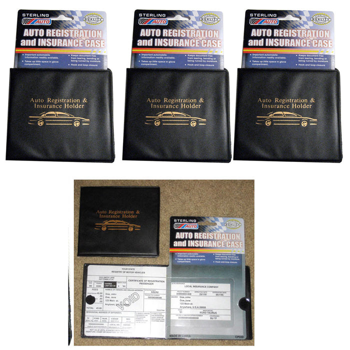 Set of 3 Auto Car Truck Registration Insurance Holder Wallet Black Case Id Card