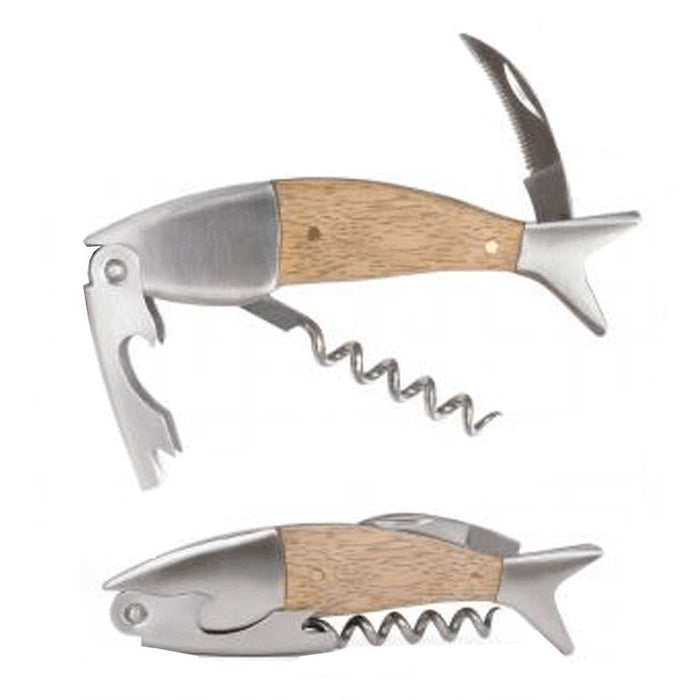 Kikkerland Corkscrew Fish Wine Opener Cork Screw Bottle Stainless Steel Waiters