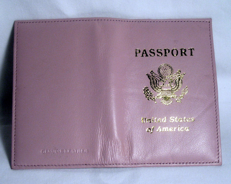 GENUINE PINK LEATHER PASSPORT COVER HOLDER WALLET CASE TRAVEL NEW US EMBLEM 1