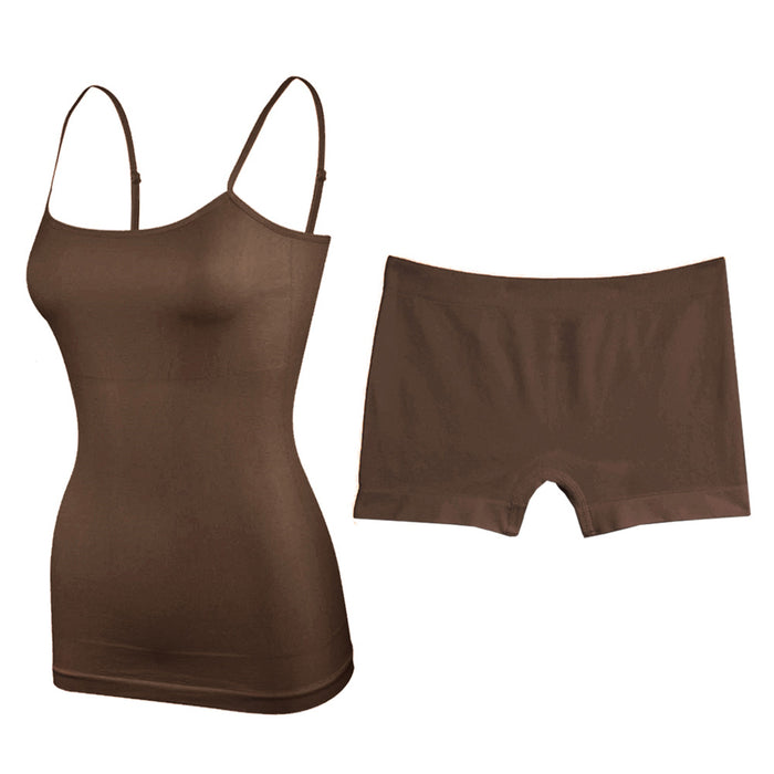 Women's Seamless Basic Layering Set Adjustable Strap Camisole Boyshort Invisible