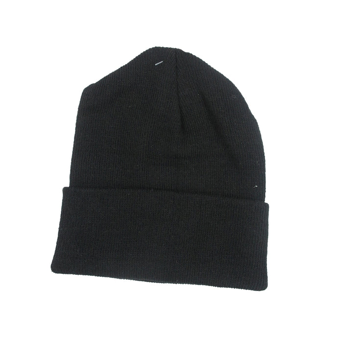 12 Unisex Plain Beanie Knit Ski Cap Skull Hat Warm Solid Winter Cuff Black New !