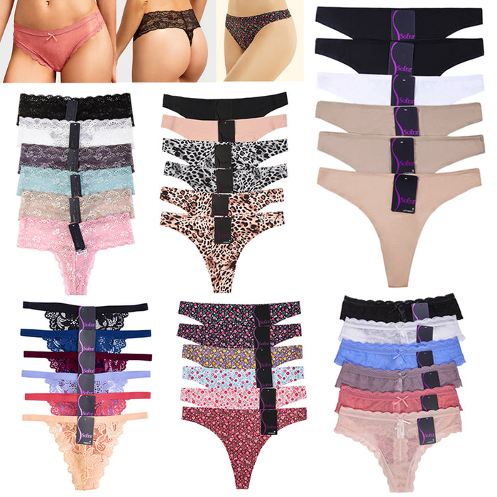 12 Womens Lace Thong Plain Flower Floral Cotton Panty Underwear Panties Medium