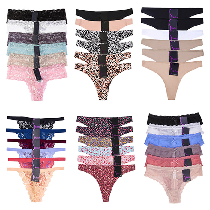 6 Womens Lace Thong Panty Briefs Underwear Panties Floral Cotton Sexy Lingerie
