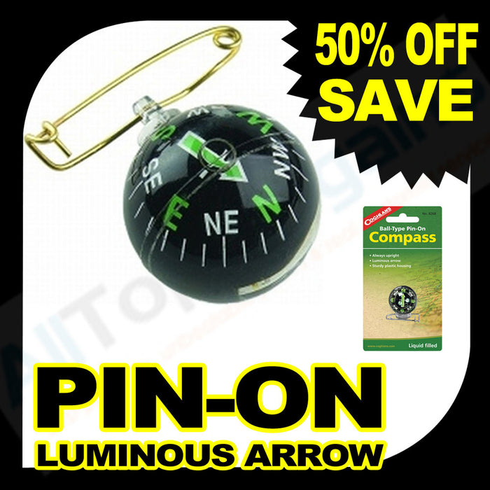 Coghlan's Ball Type Pin On Compass Travel Camping Hiking Military Outdoor Gift !