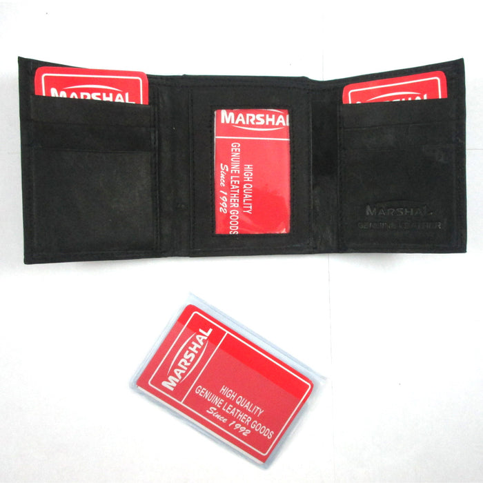 RFID Blocking Trifold Genuine Leather Wallet Pocket Credit Card ID Window Black