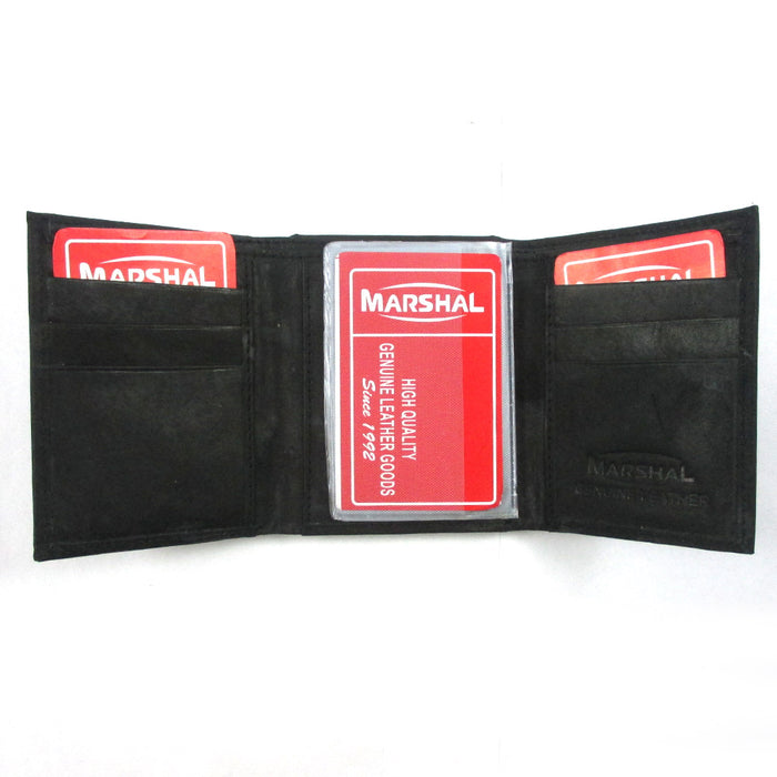 RFID Blocking Trifold Genuine Leather Wallet Pocket Credit Card ID Window Black