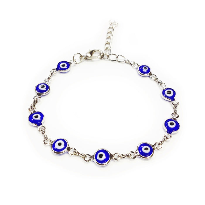1 Evil Eye Bracelet Chain Turkish Nazar Fatima Hand Hamsa Kabbalah Silver Plated