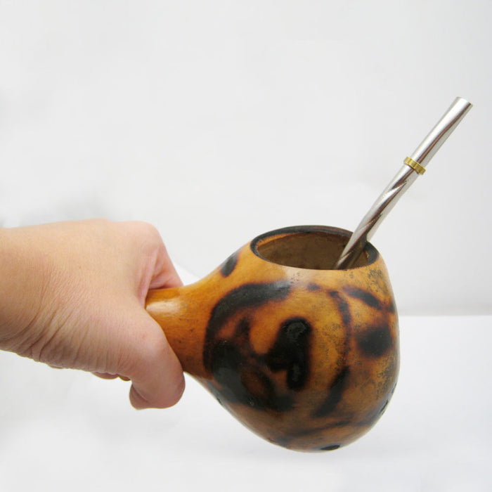 ARGENTINA MATE GOURD YERBA TEA CUP WITH STRAW BOMBILLA HANDMADE DETOX DRINK 1574