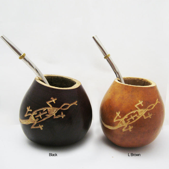 LIZARD MATE GOURD YERBA TEA CUP WITH STRAW BOMBILLA HANDMADE DETOX DRINK 1734