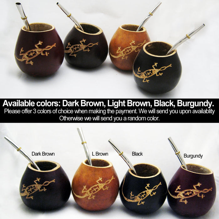 LIZARD MATE GOURD YERBA TEA CUP WITH STRAW BOMBILLA HANDMADE DETOX DRINK 1734