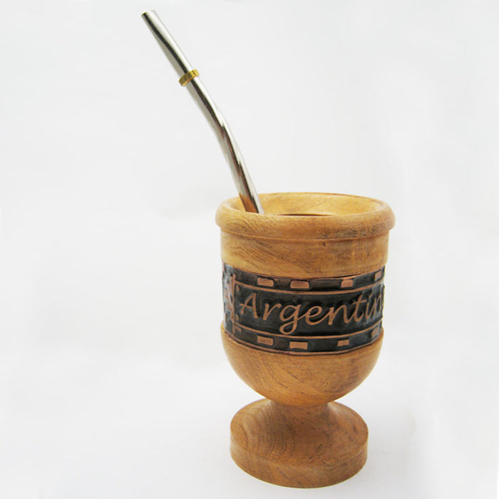ARGENTINA MATE GOURD YERBA TEA CUP WITH STRAW BOMBILLA HANDMADE DETOX DRINK 1529