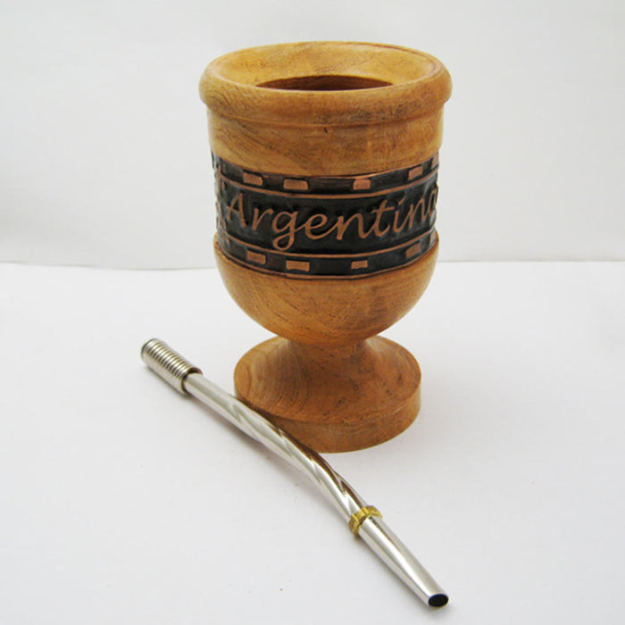 ARGENTINA MATE GOURD YERBA TEA CUP WITH STRAW BOMBILLA HANDMADE DETOX DRINK 1529