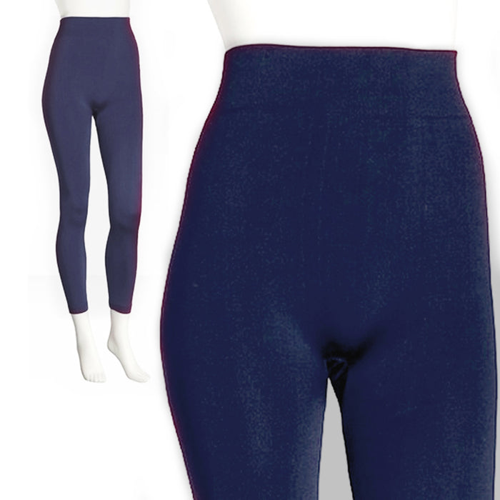 Seamles Leggings Capri Fleece Lined Thick Tight Warm Winter Footless Pants Blue