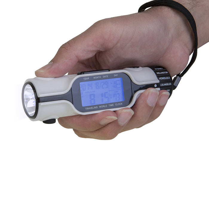 World Time Travel Alarm Clock Digital LCD Backlit Screen LED Torch Flashlight !