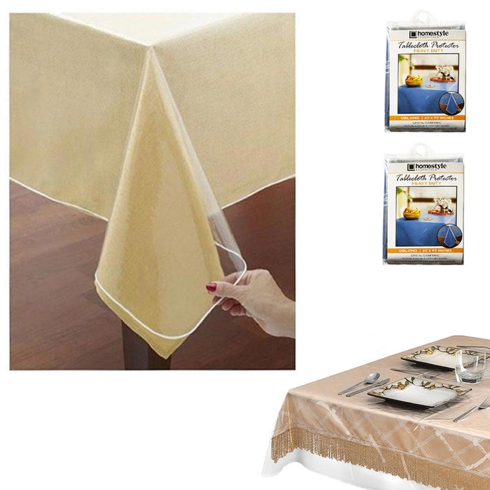 2PC Clear Plastic Vinyl Tablecloth Protector Durable Oblong 60" X 90"