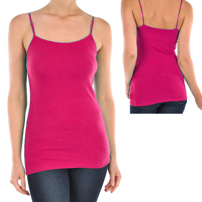 Women Cami Camisole Tank Top Basic Spaghetti Strap Layering Plain Tunic Cotton L