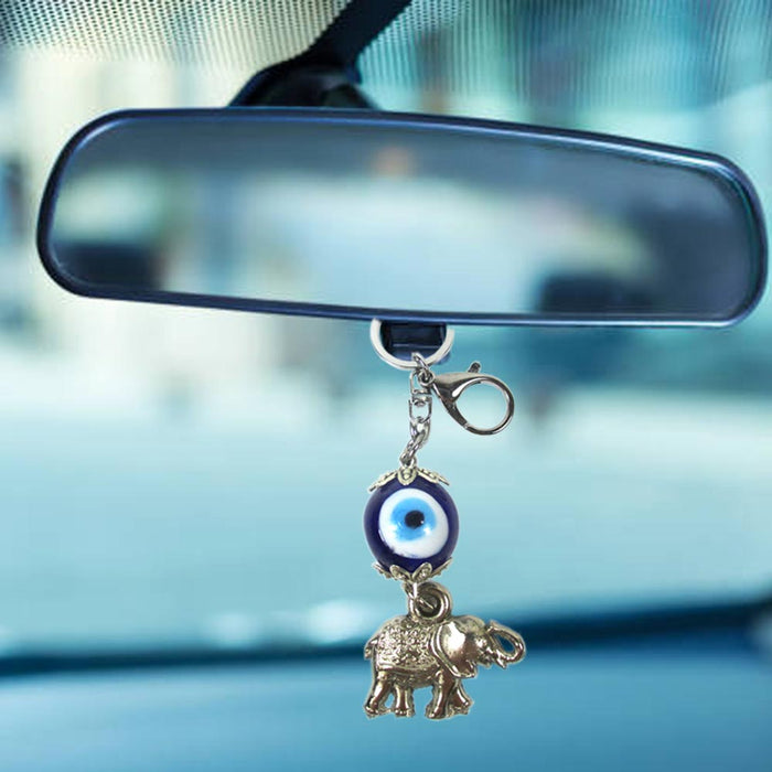 Evil Eye Silver Elephant Keychain Lucky Nazar Charm Kabbalah Ornament Key Ring