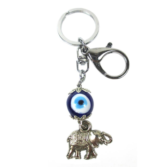 Evil Eye Silver Elephant Keychain Lucky Nazar Charm Kabbalah Ornament Key Ring