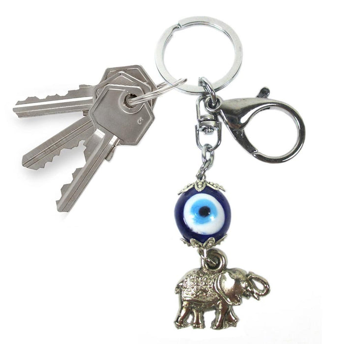 Evil Eye Silver Elephant Keychain Lucky Nazar Charm Kabbalah Ornament Key Ring