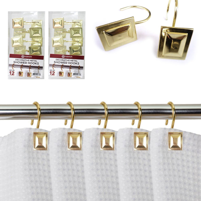 24 Pack Heavy Duty Metal Shower Hooks Decorative Rod Curtain Rings Bathroom Gold