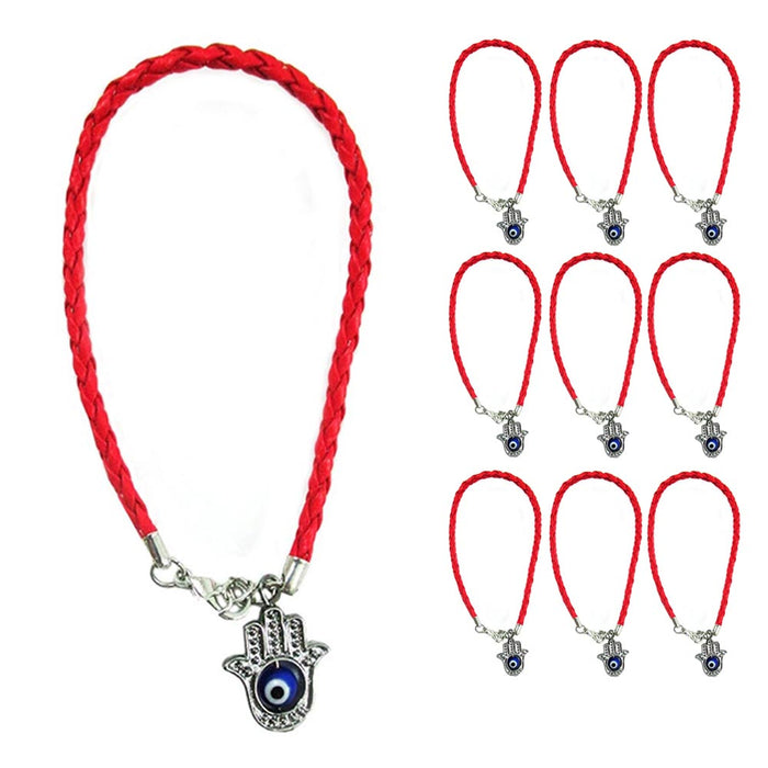10PC Lucky Hamsa Hand Fatima Bracelets Rotating Evil Eye Red Protection Bangle