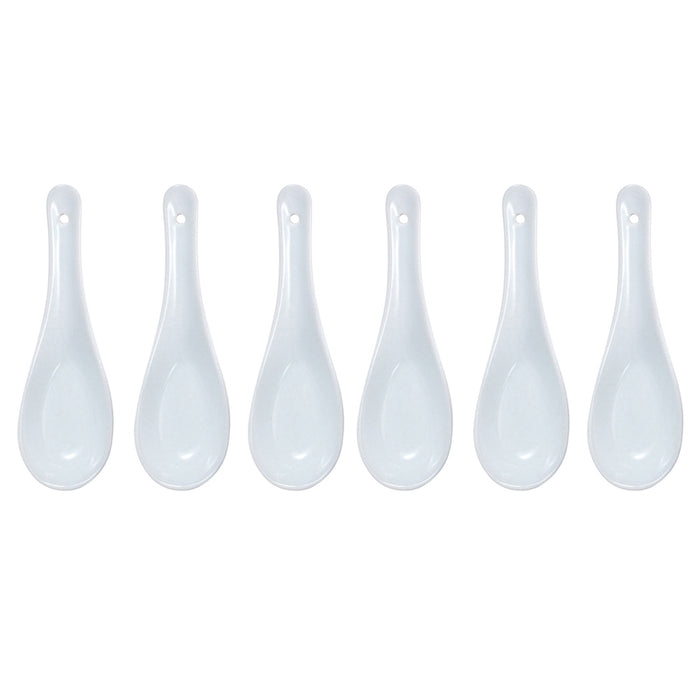 6 Porcelain Chinese Soup Spoons Saimin Noodle Ramen Asian Appetizer Spoon Thai