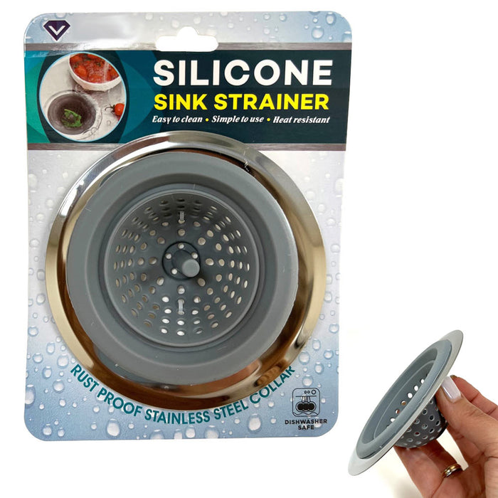 1 Pc Silicone Sink Strainer Basket Stainless Steel Rim Kitchen Drain Stopper