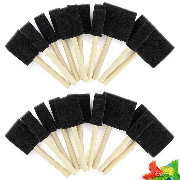 20 Pc Foam Sponge Tipped Brushes Wood Handle 1" 2" 3" 4" Paint Stains Enamel Art
