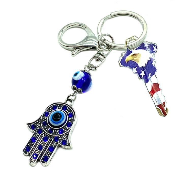 Evil Eye Hamsa Hand Fatima Keychain Good Luck Amulet Protection Charm Key Holder