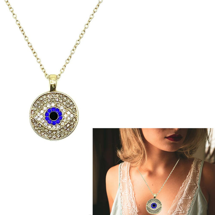 Crystal Evil Eye Gold Plated Necklace Cute Protection Choker Adjustable Jewelry