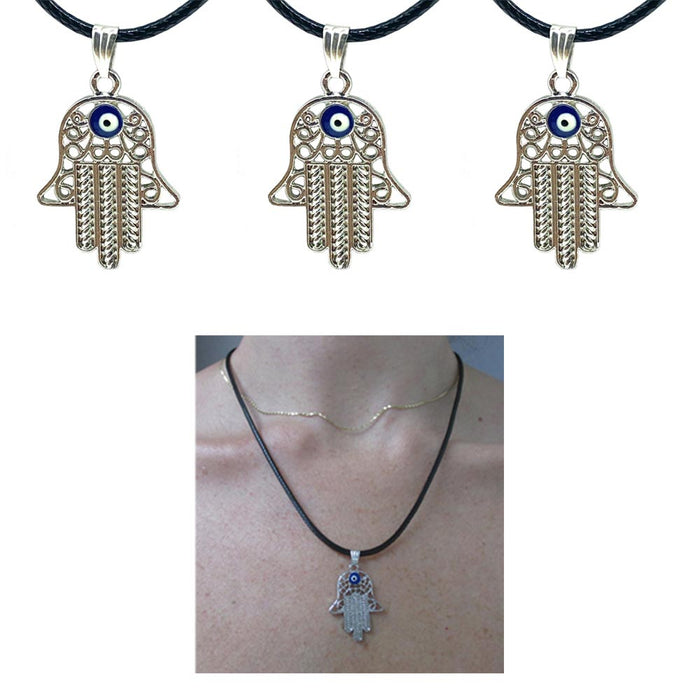3PC Fatima Hamsa Hand Evil Eye Necklace Nazar Protection Kabbalah Pendant Jewish