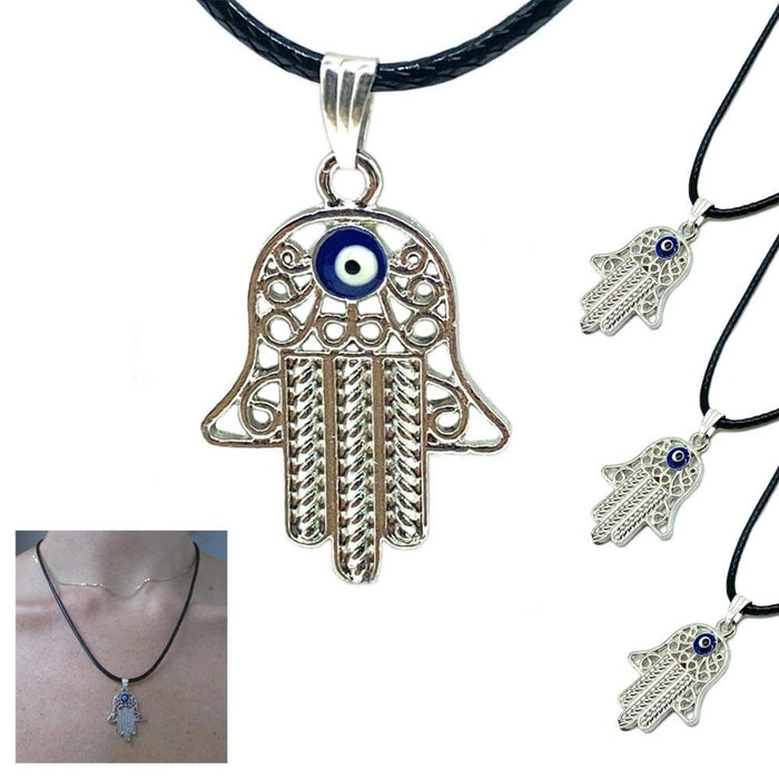 3PC Fatima Hamsa Hand Evil Eye Necklace Nazar Protection Kabbalah Pendant Jewish
