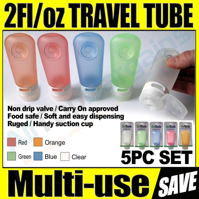 5 Pack Squeeze Bottles GoToob Humangear 2 oz Silicone Travel Tube Holder Cream !