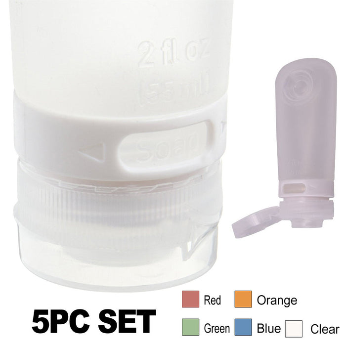 5 Pc New Portable Silicone Travel Bottles Squeezable Carry Tube Container 2 oz