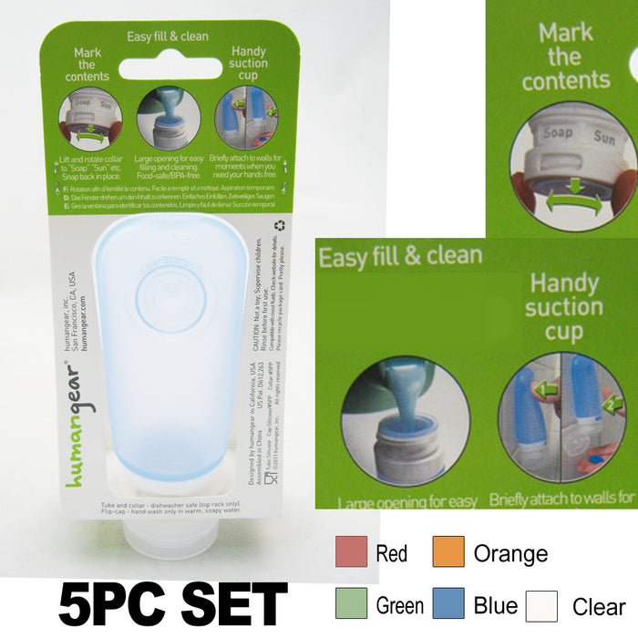 5 Pack Squeeze Bottles GoToob Humangear 2 oz Silicone Travel Tube Holder Cream !