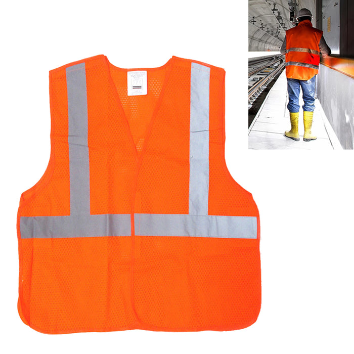 Reflective Safety Vest High Visibility Orange Mesh Jacket Security Work Surveyor