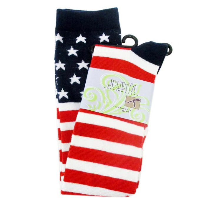12 Pairs Over Knee American Flag Socks Tight High USA Star Strip Patriotic Women