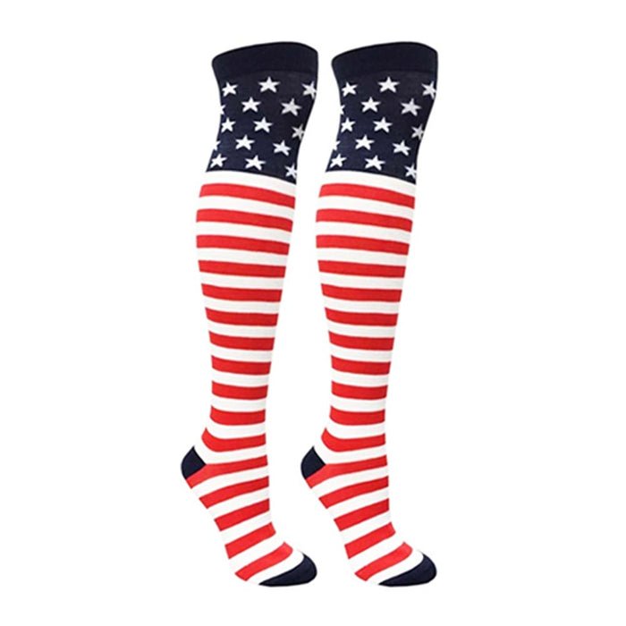 American Flag Knee High Socks USA Freedom Stars Stripes Design Patriotic Woman