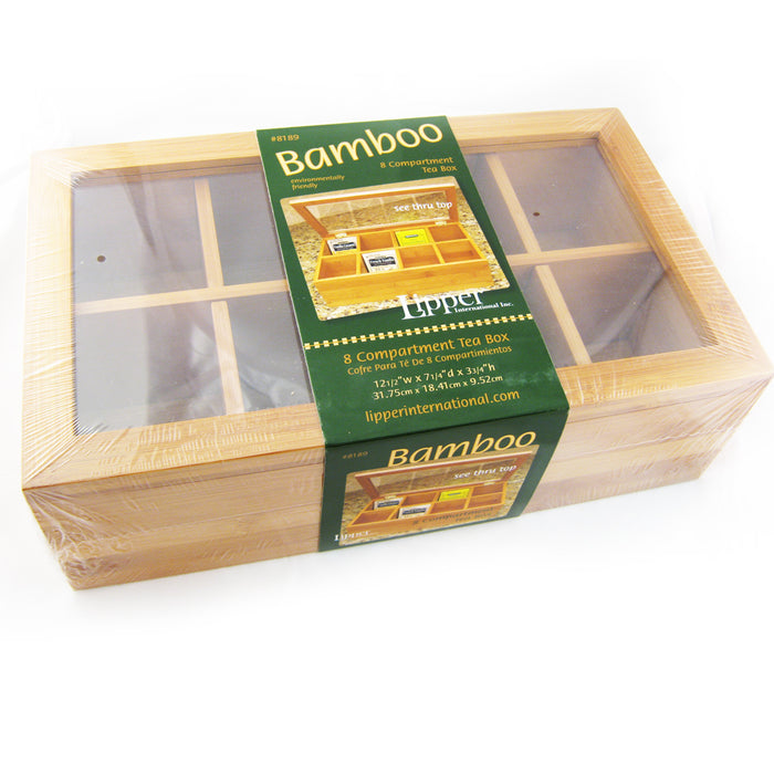 Lipper Bamboo Tea Box Divided Wood Bag Jewelry 8 Sections Storage Clear Lid