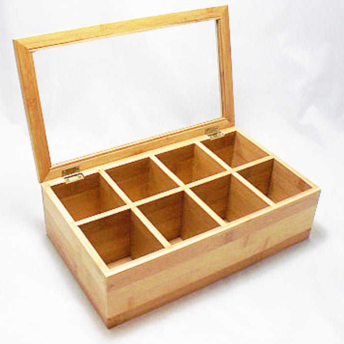 Lipper Bamboo Tea Box Divided Wood Bag Jewelry 8 Sections Storage Clear Lid
