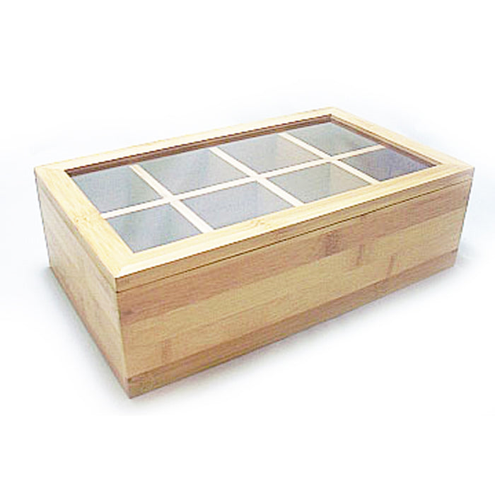 Lipper Bamboo Tea Box Divided Wood Bag Jewelry 8 Sections Storage Clear Lid