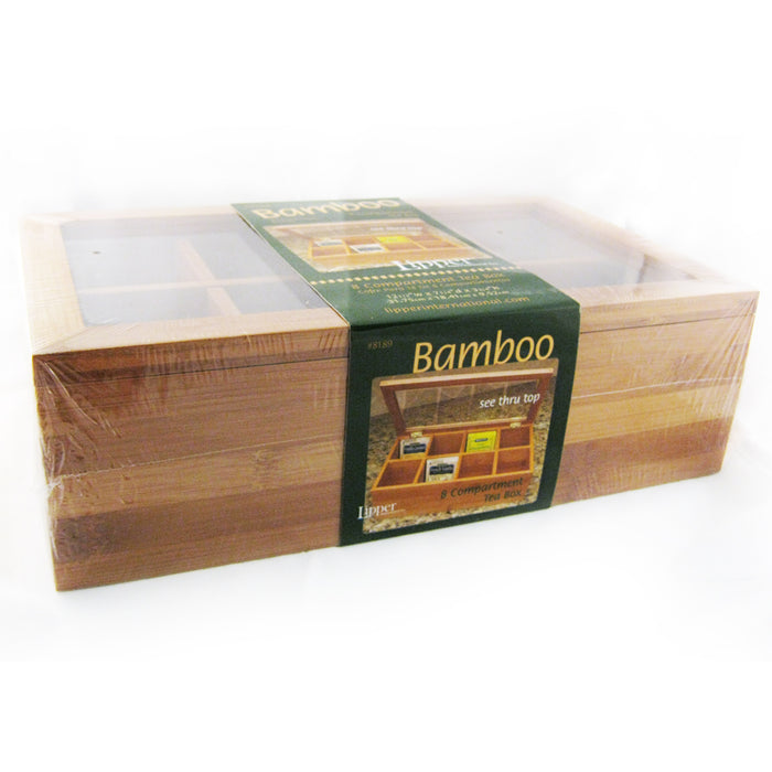 Lipper Bamboo Tea Box Divided Wood Bag Jewelry 8 Sections Storage Clear Lid
