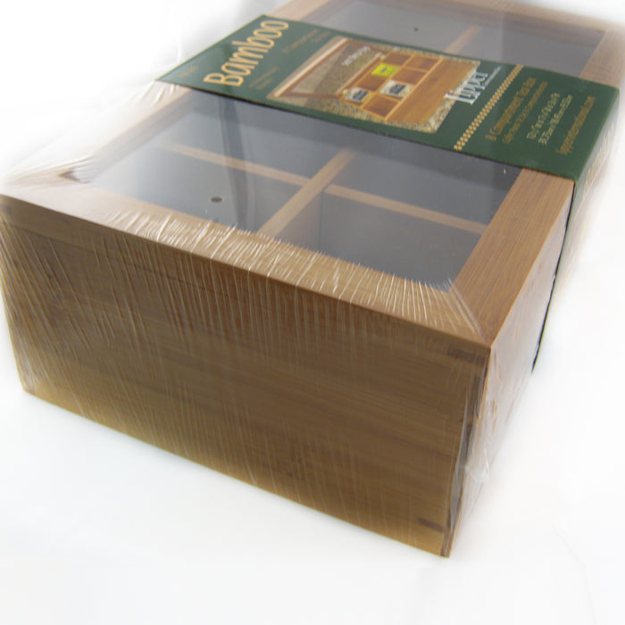 Lipper Bamboo Tea Box Divided Wood Bag Jewelry 8 Sections Storage Clear Lid
