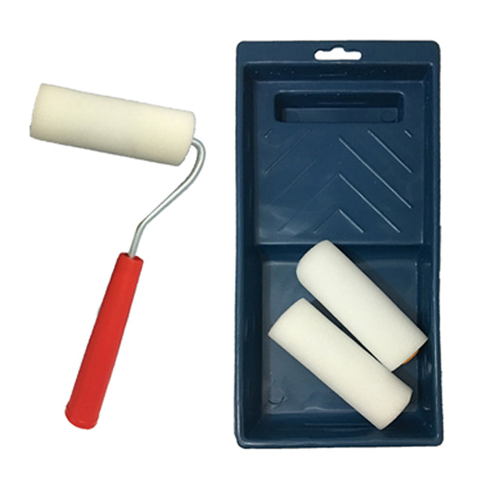 4PC Small Paint Roller Tray Set Foam 4" Brush Wall House Supplies Tool Kit Decor