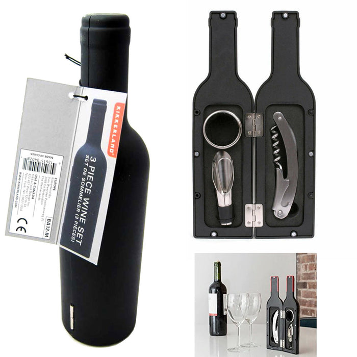 3Pc Wine Bottle Opener Accessory Gift Set Corkscrew Opener Kit Stopper Pourer